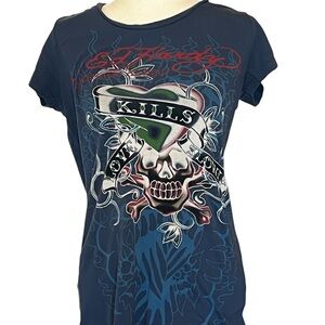 Ed Hardy Dark Blue Tee with Red Accents